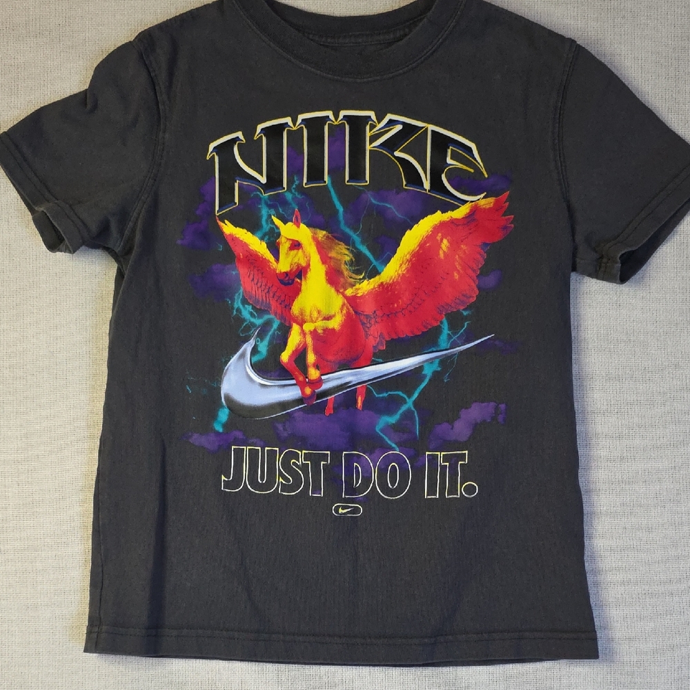 Nike Kids Black Tee with Colorful Pegasus Graphic